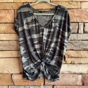 Lucky Brand Black gray camo cap lightweight sleeveless t-shirt top Women L NWT